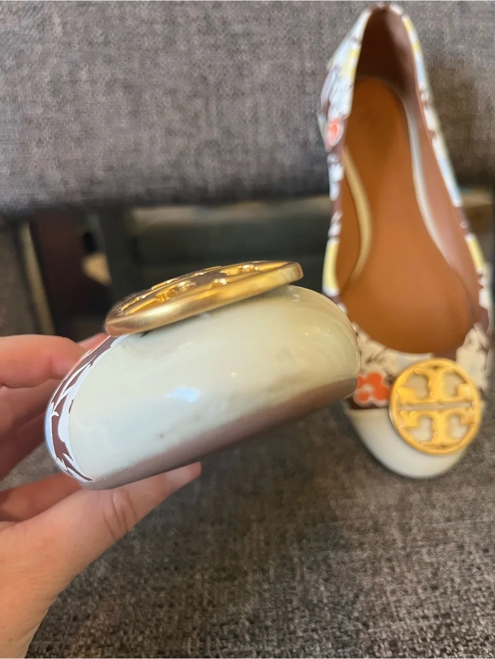 Tory Burch Brown Multi Floral Logo Ballet Flats